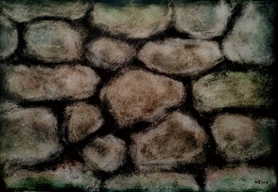 김태권, ‘담(Stones)’. 종이에 채색, 55 x 76cm, 2015.